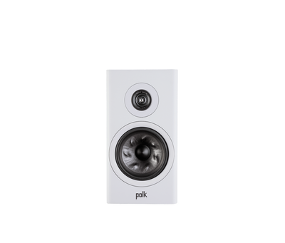 Boxa Polk Audio Reserve R200, albă, vedere frontală. Prezintă difuzorul de bas și tweeterul central.