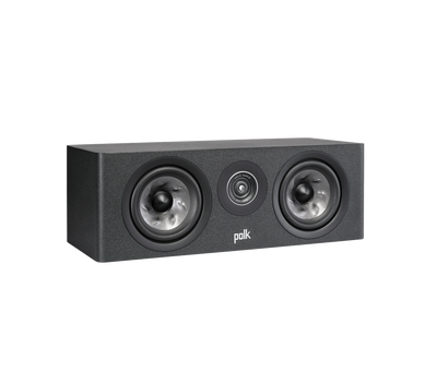Polk Audio Reserve R300 Boxe centru, negru, vedere din unghi dreapta, difuzoare duale și tweeter central.