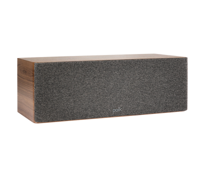 Boxa centru Polk Audio Reserve R300, culoare maro, vedere din unghi dreapta, grilaj frontal vizibil.