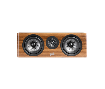 Polk Audio Reserve R300 Boxe centru maro, vedere frontală, două woofere și un tweeter central vizibile.