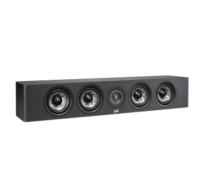 Polk Audio Reserve R350 Boxe centru, negru, vedere din unghi dreapta, patru difuzoare frontale vizibile.