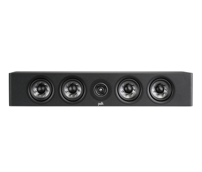 Boxa centru Polk Audio Reserve R350, vedere frontală, culoare neagră, cu patru difuzoare vizibile.