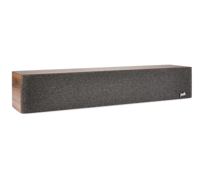 Boxa centru Polk Audio Reserve R350, culoare maro, vedere din unghi dreapta, grilaj frontal vizibil.