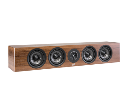 Polk Audio Reserve R350, boxă centru maro, vedere unghi dreapta. Prezintă patru difuzoare frontale.