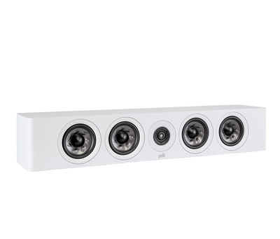 Polk Audio Reserve R350 Boxe centru, alb, vedere din dreapta. Prezintă 5 difuzoare frontale distincte.