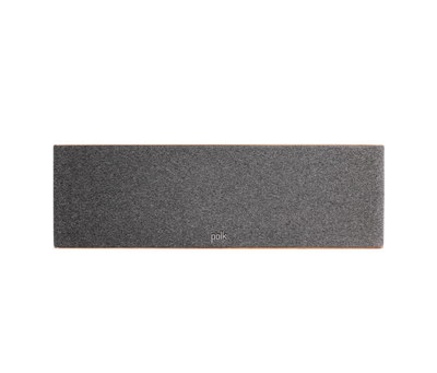 Boxa centru Polk Audio Reserve R400, vedere frontală cu grilaj gri. Culoare maro vizibilă pe margini.