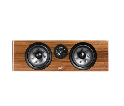 Polk Audio Reserve R400 Boxe Centru, vedere frontală, culoare maro, fără grilaj, două difuzoare mari.