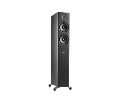 Polk Audio Reserve R500, boxă de podea neagră, vedere din dreapta, două difuzoare vizibile frontal.