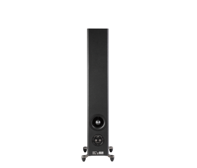 Polk Audio Reserve R500, vedere din spate, culoare neagră, conexiuni și port bass vizibile. Boxe podea.