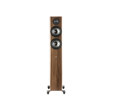 Polk Audio Reserve R500, vedere frontală, culoare maro, două difuzoare mari și un tweeter vizibile.