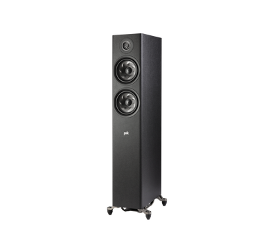 Boxa de podea Polk Audio Reserve R600, negru, vedere din stânga, cu două woofere și un tweeter.