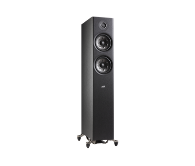 Polk Audio Reserve R600 Boxe de podea, negru, vedere din dreapta. Două woofere și un tweeter vizibile.