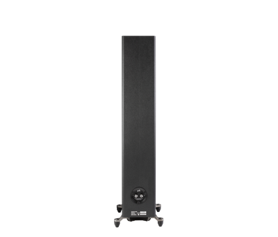 Polk Audio Reserve R600, vedere din spate, negru. Conectori de intrare și ieșire vizibili.