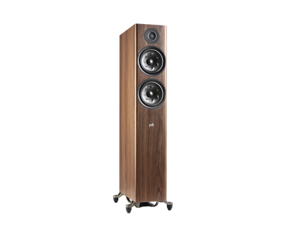 Polk Audio Reserve R600, maro, vedere din dreapta. Prezintă două woofere și un tweeter frontal.