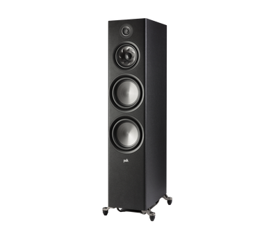 Polk Audio Reserve R700 boxă de podea, negru, vedere din stânga, difuzoare multiple vizibile.