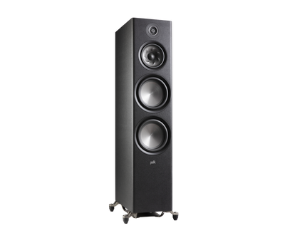 Polk Audio Reserve R700, boxă de podea neagră, unghi dreapta. Vizibile: tweeter, două woofere mari.