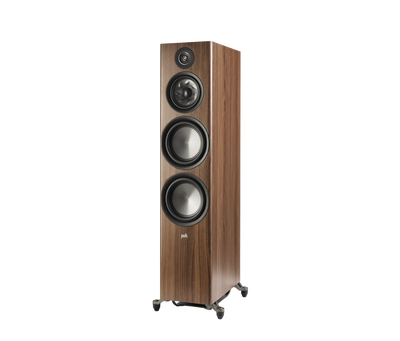 Polk Audio Reserve R700, vedere din stânga, culoare maro, trei difuzoare vizibile, boxă de podea.