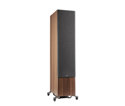 Polk Audio Reserve R700 boxă de podea maro, vedere din dreapta cu grilaj frontal, finisaj lemn.