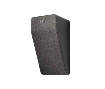 Boxă Polk Audio Reserve R900HT neagră, vedere unghi stânga sus, grilaj frontal vizibil pentru Dolby Atmos.