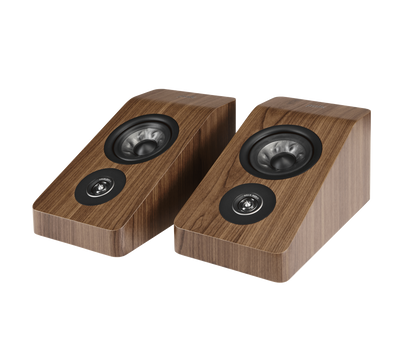 Boxe Polk Audio Reserve R900HT maro, vedere din unghi stânga, difuzoare Dolby Atmos vizibile.