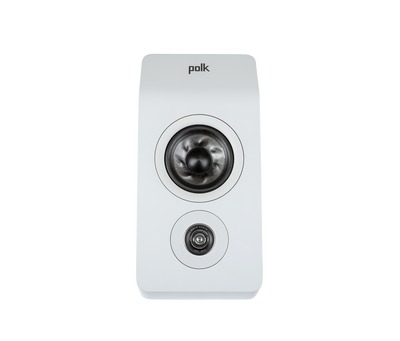 Boxa albă Polk Audio Reserve R900HT, vedere frontală, cu difuzor și tweeter vizibile pentru sunet Dolby Atmos.
