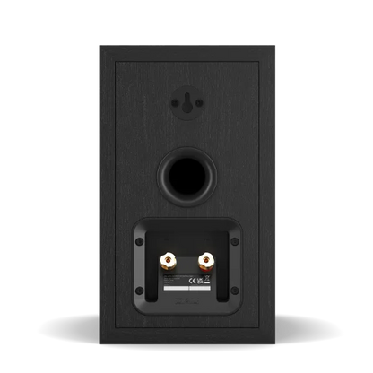 Spate boxă Dali Sonik 1 culoare Black Ash, cu port bass reflex și conectori bi-wire aurii vizibili.
