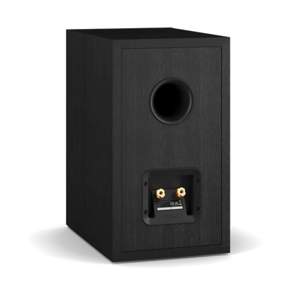 Boxă de raft Dali Sonik 3 culoare Black Ash, vedere spate cu port bass reflex și conectori audio.