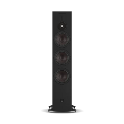 Boxă de podea Dali Sonik 9 negru cenușă, vedere frontală cu trei woofere și un tweeter vizibile.