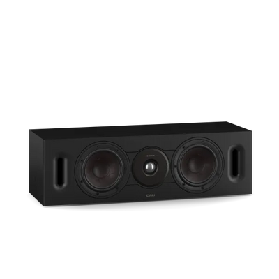 Boxă centru Dali Sonik Cinema Box, Black Ash, vedere frontală cu 2 woofere, tweeter și porturi laterale