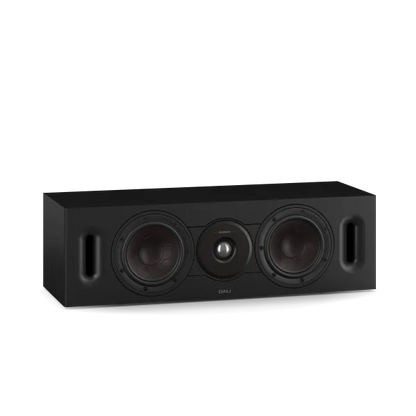 Boxă centru Dali Sonik Cinema Box, Black Ash, vedere frontală cu 2 woofere, tweeter și porturi laterale