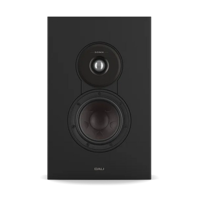 Boxă Dali Sonik ON-WALL Black Ash, vedere frontală, tweeter și woofer vizibile, montaj pe perete