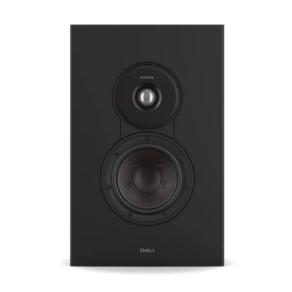 Boxă Dali Sonik ON-WALL Black Ash, vedere frontală, tweeter și woofer vizibile, montaj pe perete