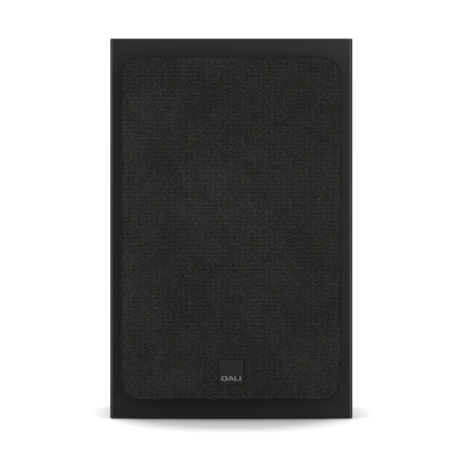 Boxă on-wall Dali Sonik Black Ash, vedere frontală cu grilă textilă montată și logo DALI jos.