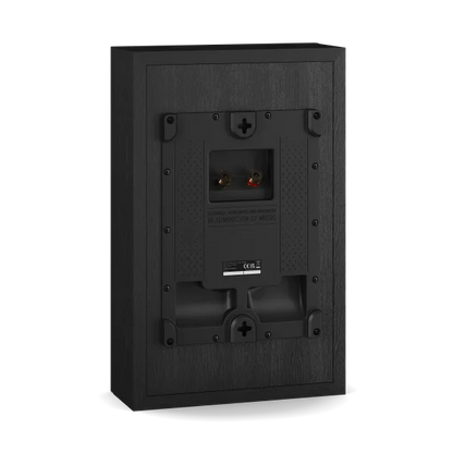 Vedere spate Dali Sonik ON-WALL Black Ash, boxă on-wall cu terminale difuzor și suport montaj.