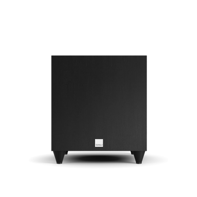 Subwoofer Dali SUB C-8 D, vedere frontală, culoare negru cenușiu, logo Dali vizibil jos, picioare suport.