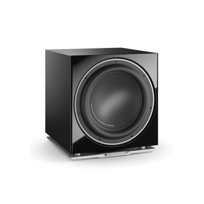 Subwoofer Dali SUB K-14 F, vedere frontală, finisaj negru, difuzor mare vizibil, ideal pentru home theater.