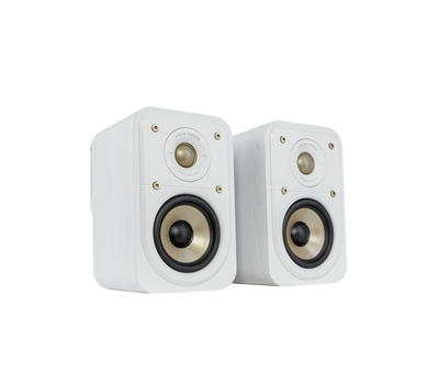 Boxe de raft Polk Audio Signature Elite ES10 albe, vedere din dreapta, grile detașabile, tweeter și woofer vizibile.