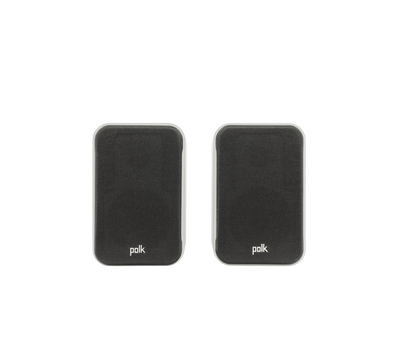 Boxe Polk Audio Signature Elite ES10, vedere frontală cu grilaj negru, culoare albă, pereche.