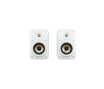 Boxe albe Polk Audio Signature Elite ES15, vedere frontală, două difuzoare vizibile, tweeter și woofer.