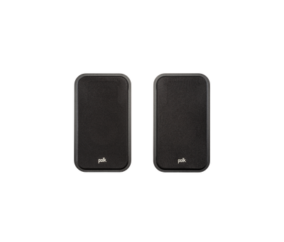 Boxe Polk Audio Signature Elite ES20 negre, vedere frontală cu grilaj, set complet, audio de raft.