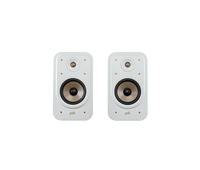 Boxe Polk Audio Signature Elite ES20 albe, vedere frontală, difuzoare și tweeter vizibile, pereche.