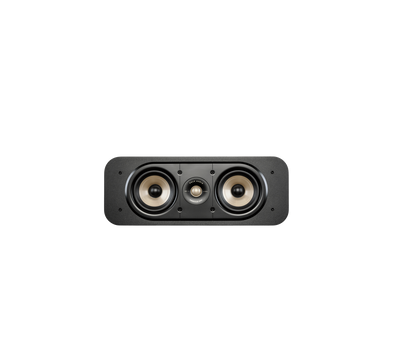 Boxa centru Polk Audio Signature Elite ES30, vedere frontală, culoare neagră, cu două woofere și un tweeter.