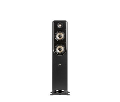 Boxă de podea Polk Audio Signature Elite ES50, negru, vedere frontală, cu două woofere și un tweeter vizibile.