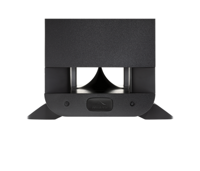 Polk Audio Signature Elite ES55, vedere de jos, culoare neagră, detalii port bass reflex și suport stabil.
