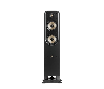 Boxa de podea Polk Audio Signature Elite ES55, vedere frontală, culoare neagră, cu două difuzoare vizibile.
