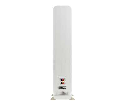 Spatele boxei Polk Audio Signature Elite ES60 alb, cu porturi de conectare vizibile pentru cabluri audio.