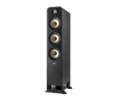 Boxă de podea Polk Audio Signature Elite ES60, negru, vedere din stânga, cu trei difuzoare vizibile.