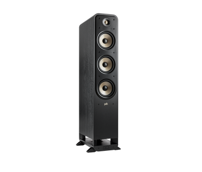 Boxa de podea Polk Audio Signature Elite ES60, negru, vedere din dreapta, cu trei difuzoare vizibile.