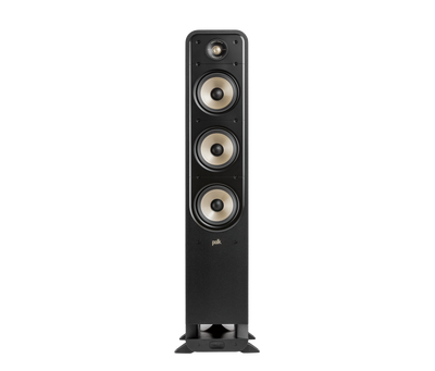 Boxa de podea Polk Audio Signature Elite ES60, negru, vedere frontală. Prezintă trei difuzoare mari și un tweeter.