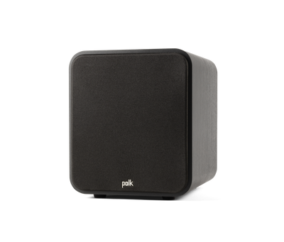 Subwoofer Polk Audio Signature Elite ES8, vedere din față, culoare neagră, grilaj frontal vizibil.